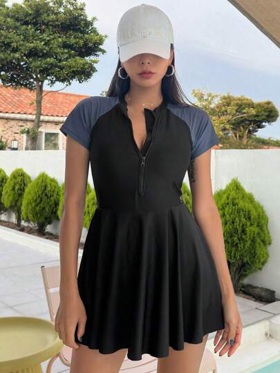 DAZY Dambaddräkt med färgblock och scubaaxel, sommar