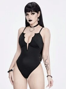 ROMWE Goth Traje de baño de una pieza con diseño de murciélago de estilo gótico para mujeres, ideal para el verano y Halloween