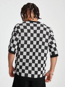 Manfinity EMRG Camiseta de punto para hombres con patrón de damero y hombros caídos
