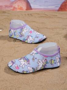 1 Pair Girls' Comfortable & Fashionable Casual Beach Breathable Quick-Dry Blue & Purple Rainbow Pony Cute Water Shoes