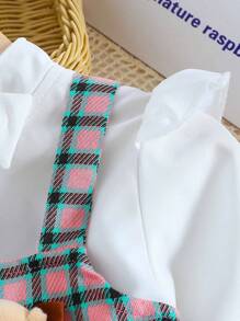 嬰兒女寶寶格紋襯衫泰迪熊裝可愛長袖服裝 - 粉色 - 查看 4