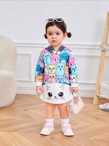 SHEIN 女婴可爱卡通图案拼接长袖卫衣，休闲款 - 彩色 - 查看 6