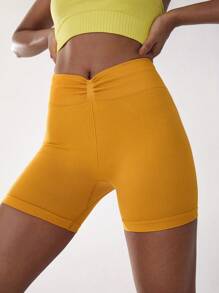 Easithlete 無縫寬鬆腰運動短褲，適用於機場出行裝扮 - 黃色 - 查看 2