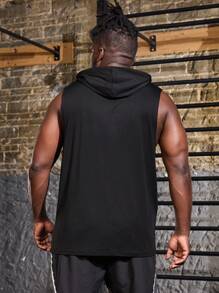 Gym Rark Hombres Plus Letra gráfica con capucha y cordones, camiseta sin mangas para deportes y gimnasio - Negro - Ver 2