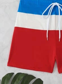 Surfspeed Men's Plus Size Drawstring Waist Color Block Vacation Beach Swim Shorts