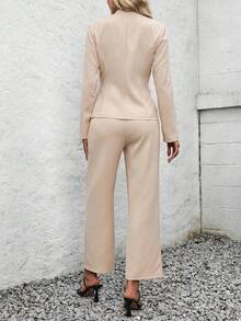 SHEIN Clasi Color Block Slim Fit Women's Suit Set With Long Sleeved Open Front Blazer And Pants - Apricot - View 2