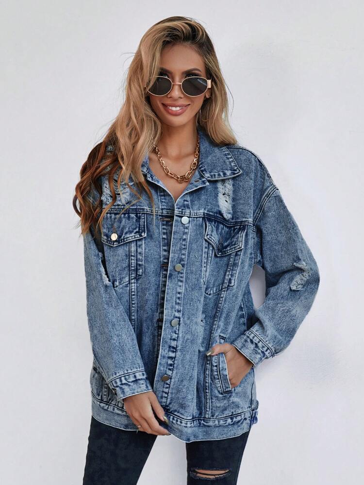 Denim Mantel mit Riss, Drop Shoulder