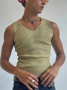 Men's Plain Simple Daily Sleeveless Tank Top - Lime Green - View 1