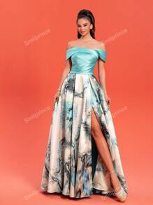 Nuovo stile elegante abito da cocktail/sera per nobildonna, spalle scoperte, da cerimonia, per balli, matrimoni, cene, lauree