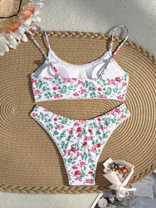 SHEIN Swim Women's Summer Beach Ditsy Floral Sexy Bikini Separates, Random Print - Multicolor - View 2
