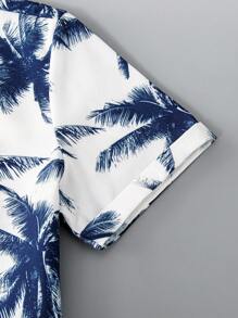 SHEIN Tween Boy Coconut Tree Printed Short Sleeve Holiday Casual Shirt - Multicolor - View 3