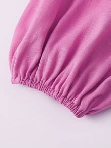 INAWLY Solid Button Front Blouse & Shorts, Women Two Pieces Set Fall Clothes - Pink - View 4