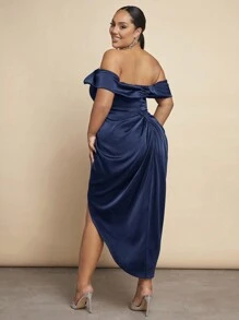 SHEIN BAE Plus Size Women's Off-Shoulder Dress, Suitable For Valentine's Day And New Year, Made Of Comfortable Fabric