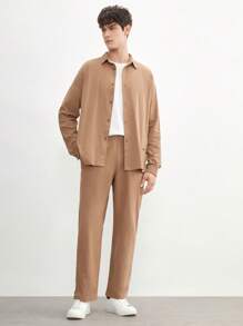 AKNOTIC Business Casual Conjunto de 2 piezas de chaqueta y pantalones casuales tejidos de algodón para hombre, chaqueta de estilo regular con hombros sueltos y cordón, pantalones rectos de ocio y deportes, adecuado para uso diario en primavera y verano, para otoño e invierno