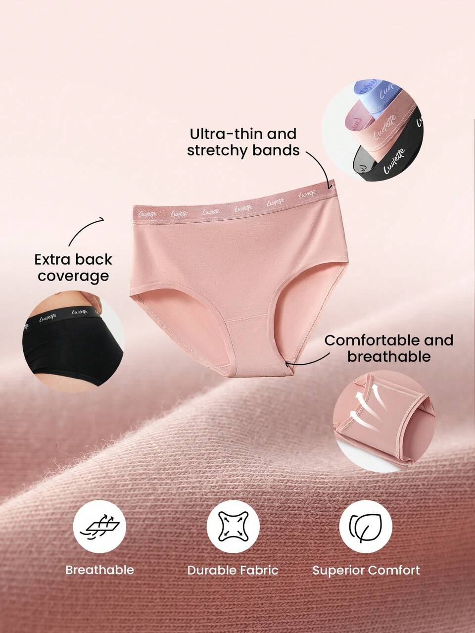 3-Pack Airy Cotton Basic High-Waist Briefs Women Underwear Panties Set-Bright Color Also Suitable For Teen Girl & Young & Kid