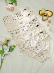 5pcs Comfortable & Sweet Plus Size Women's Letter Cake Printed Casual Panties - Multicolor - View 1