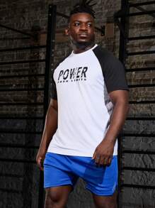 Gym Rark Men Plus Letter Graphic Colorblock Raglan Sleeve Sports Tee - White - View 6