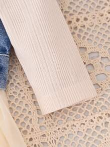 Vestido de manga larga sólido con ribete de volantes de malla contrastante y top de mezclilla sin mangas sólido para niña pequeña - Azul - Ver 8