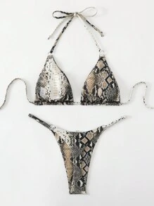 Swim Vcay 2 件套女士蛇皮印花吊带性感比基尼套装，海滩度假 2025 年夏季 - 彩色 - 查看 2