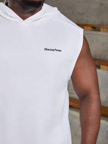 Manfinity Fitness Plus Letter Graphic Hooded Sports Tank Top - White - View 3