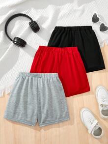 Conjunto de 3 piezas de shorts deportivos tejidos con estampados para chica joven para primavera y verano - Multicolor - Ver 2