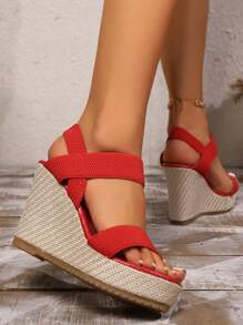Women's Platform Wedge Sandals, European And American Cross-Border Plus Size Wedge Sandals, Rope Platform Fashion High Heel Sandals, Summer Shoes - Red - View 7