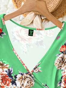 SHEIN Clasi Plus Floral Print Ruched Tee For Summer Vacation - Multicolor - View 3