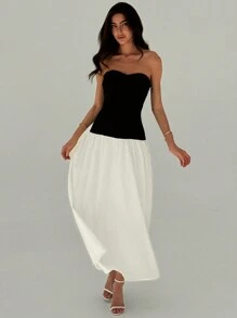 Aloruh Robe patineuse élégante et minimaliste noire et blanche ajustée pour le printemps/été - Noir et Blanc - Voir 4