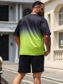 Manfinity Homme Men Plus Letter Graphic Ombre Tee & Shorts For Summer
