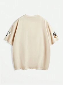 Manfinity RebelGame Áo thun nam tay ngắn cổ tròn in kỹ thuật số, hoàn hảo cho mùa hè - Màu Khaki - Xem 2