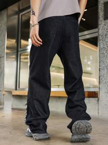 Manfinity Hypemode Quần jean baggy denim màu đen dạo phố dành cho nam với thiết kế tua rua đặc biệt - màu đen - Xem 2