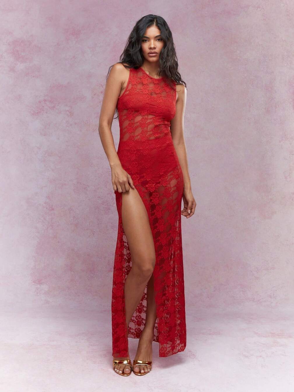 red thigh high slit dress Thigh-high Slit Red Chiffon A-line Long Prom Dress