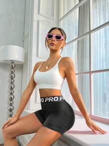 Easithlete Letter Tape Waist Sports ShortsWomen Sweat Short, Gym Short, Biker Short - Black - View 5