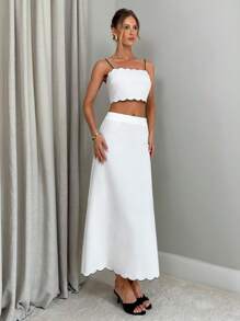 Firerie 實心短款背心上衣&扇邊細節裙子 - 白色 - 查看 1