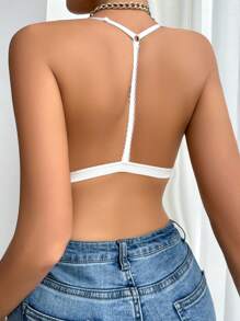 女士性感蕾丝前开式吊带文胸内衣 - 白色 - 查看 2