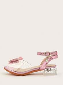 Girls' Chunky Heel Silver Glitter Butterfly Crystal Sandals, Suitable For Spring, Summer And Autumn - Pink - View 3