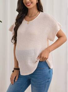 SHEIN Maternity Solid Batwing Sleeve Tee - Apricot - View 1
