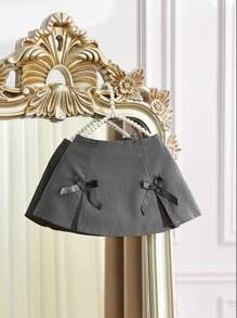 SHEIN Elladie kids 2024新款夏季舒適、時尚、優雅的女嬰蝴蝶結百褶裙