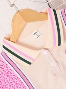 Vestido Casual de Manga Curta com Colarinho Polo para Meninas Jovens