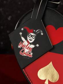 Harley Quinn X SHEIN Women's Heart Shaped Shoulder Bag With Playing Card & Cartoon Character Print,Lover, Day , Valentine's Day - Multicolor - View 9