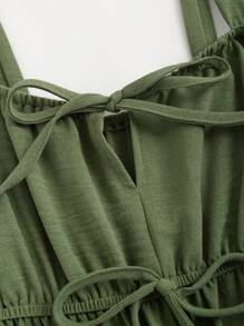 SHEIN Unity 夏季實心領口連身褲帶前結繫設計 - 軍綠色 - 查看 4