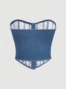 Aloruh Top sin tirantes diario de unicolor azul para mujer - Azul - Ver 2