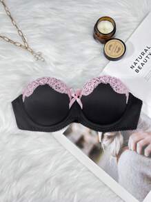 Women's Color Block Lace Patchwork Bandeau Bra 3 Piece Set - Multicolor - View 4