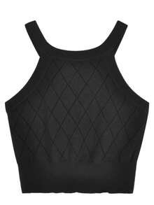 Women Plaid Cropped Casual Versatile Camisole Knit Top