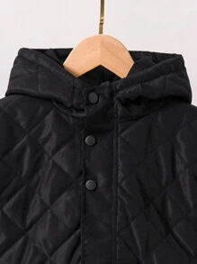 Tween Boys Half Button Hooded Quilted Coat