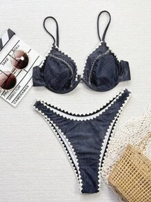 Swim Vcay Women's Summer Beach Flower Embellished Sexy Bikini Set With Non-Push Up Underwire