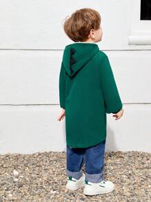 SHEIN 男童連帽毛絨襯裡拼色拉鍊寬鬆中長外套 - 綠色 - 查看 2