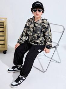 SHEIN 2pcs Tween Boys Extended Size Camo Printed Hooded Pullover And Cuffed Sweatpants Suit,Back-To-School Autumn Casual Loose Top Set For Daily Leisure - Multicolor - View 4