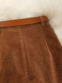 EARO Autumn/Winter Casual Versatile Street Corduroy High Waist Elastic Waist A-Line Skirt, Fashionable Elegant Design, Knee-Length