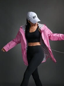 Chaqueta Deportiva con Capucha, Mangas largas y cordón ajustable sólido - Rosa - Ver 5